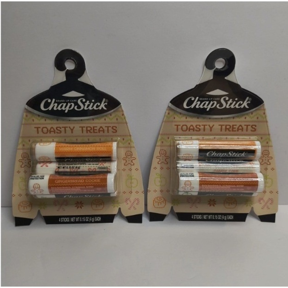(2) ChapStick Toasty Treats 4 Pack Lip Balm Warm Cinnamon Roll Gingerbread